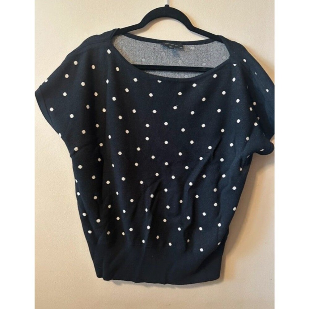 Ann Taylor Black and White Polka Dot Pullover Short Sleeve Sweater XL